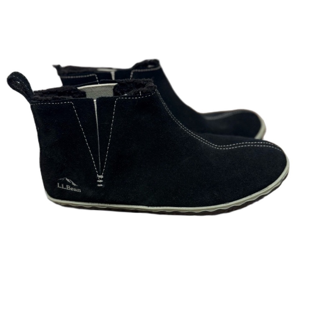 L.L.Bean Black Suede Shearling Lined Ankle Boots Slipper Mountain